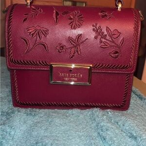 Kate Spade Red Crossbody Bag with Floral Embossing